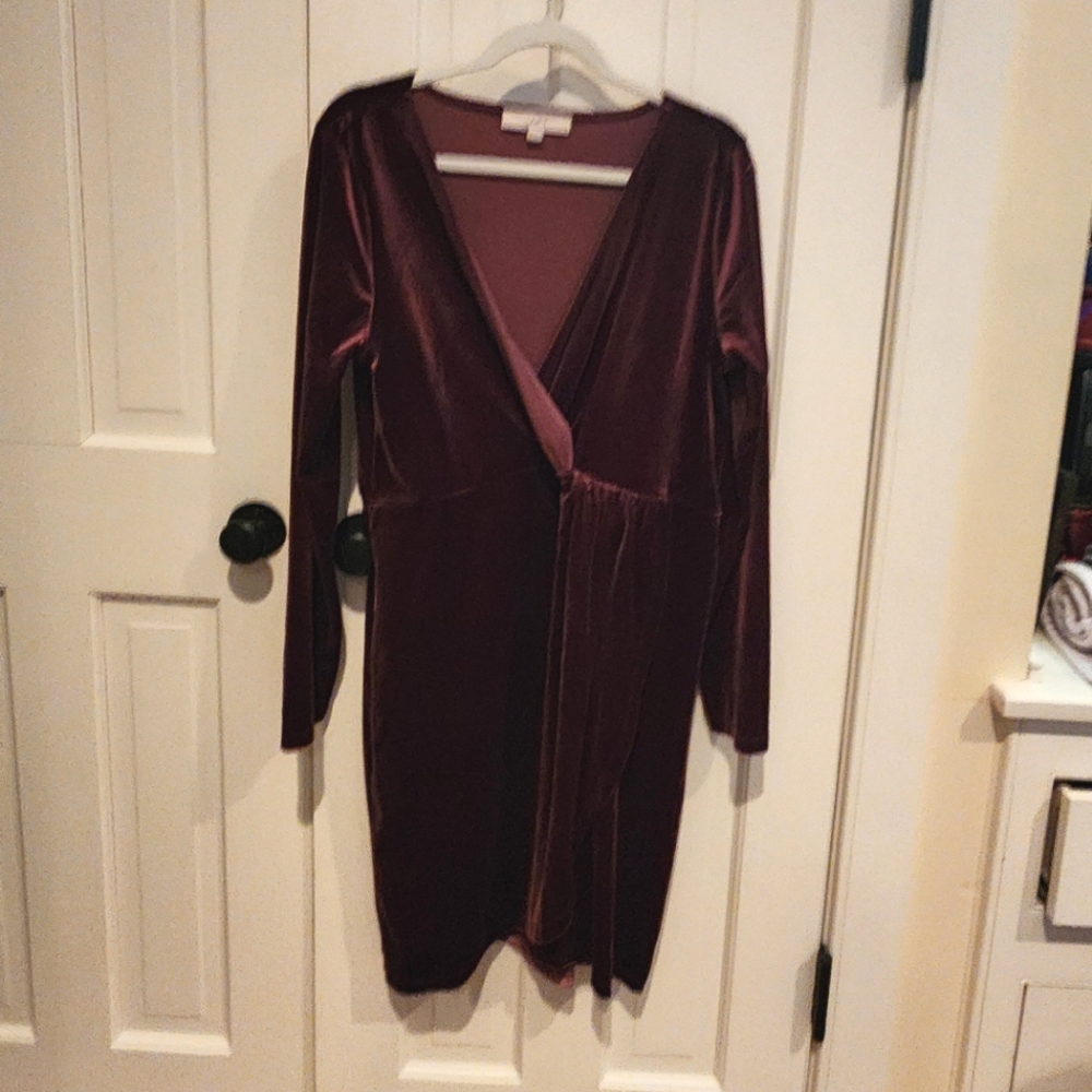 Loft Knee Length Velvet Fitted Dress Size Large in Wine